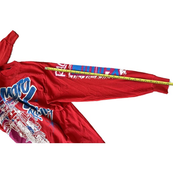 Vintage 80s 90s Moto X Motocross Racing XL L/S Red Double Sides Shirt VTG - Picture 8 of 8